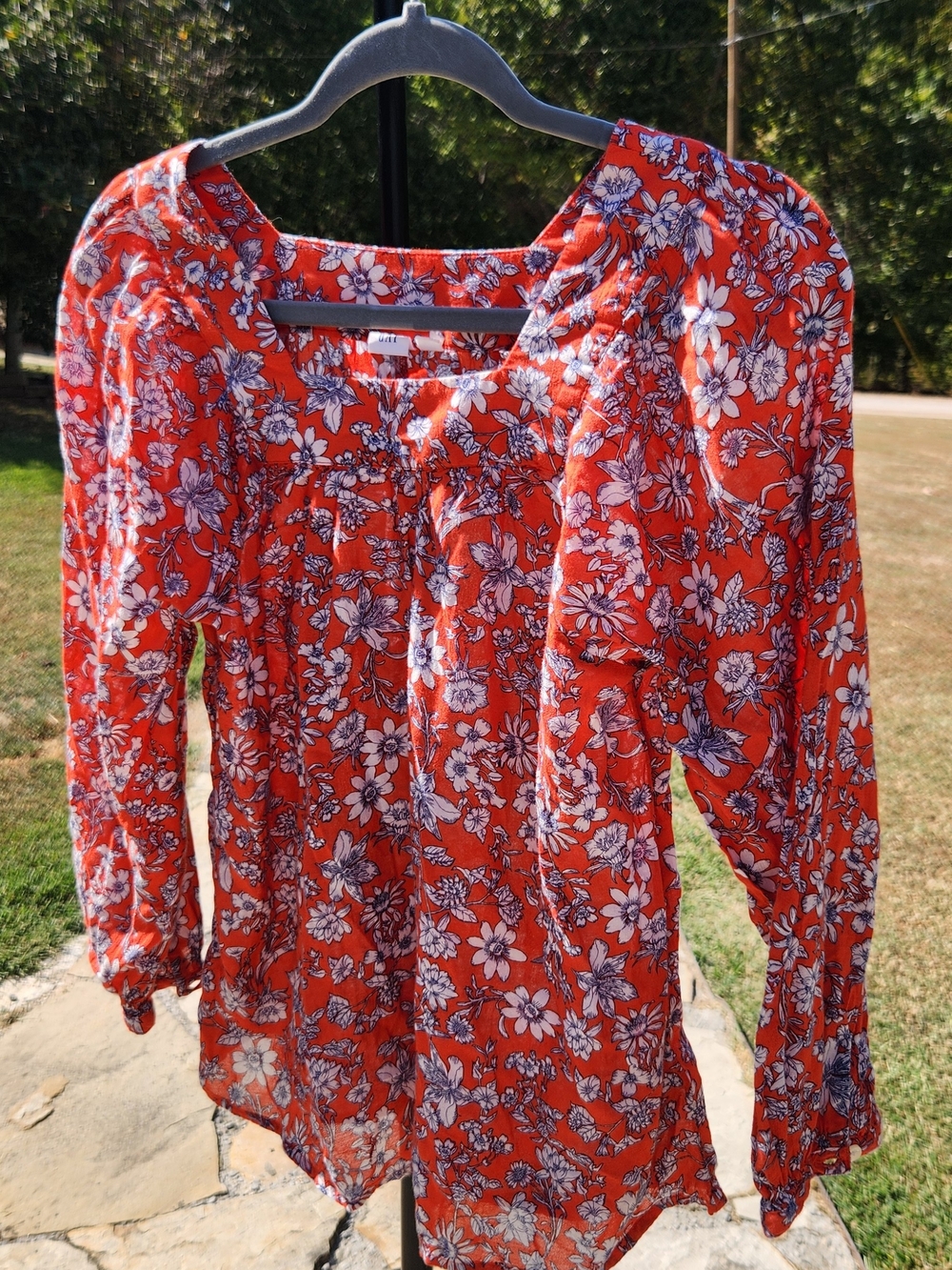 J. Crew S Red Blue Floral Peasant Tunic
